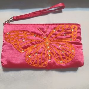 Embroidered butterfly y2k satin clutch change purse beaded festival bag